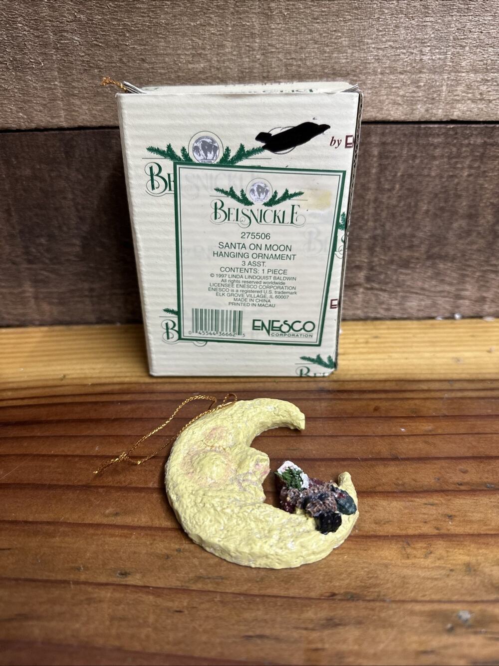 Belsnickle Linda Lindquist Baldwin Santa On Moon Ornament 3.25" In Box